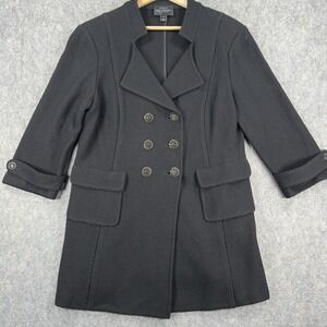 St John Boutique Blazer Jacket Womens 14 Black Wool Double Breasted Pea Coat